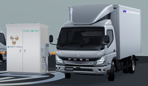 Begagnade batterier från Fuso eCanter ska användas för energilagring för att maximera värdet av batterierna. Foto: Mitsubishi.